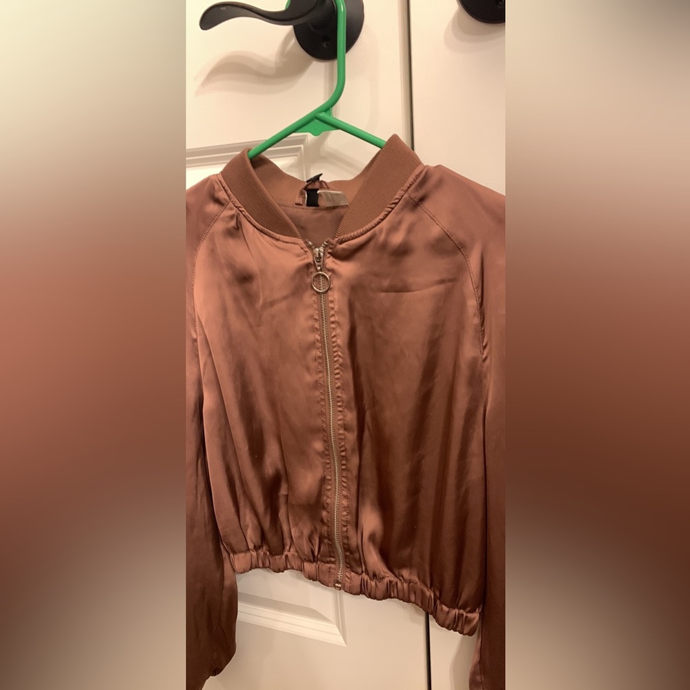 rose gold silky bomber jacket